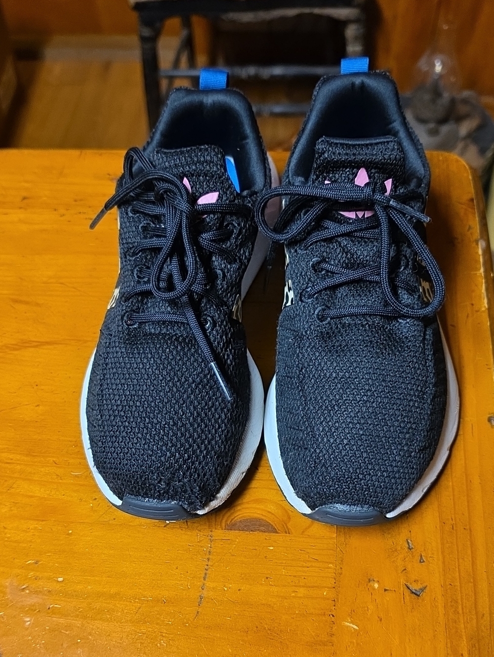 Adidas Swift Run 22 J Black With Leopard Stripe Running Sneakers